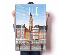 LIULAG impression sur toile 30x45cm Sans cadre Lille France Skyline Vintage Affiche de voyage Maison Toile d’image Impressions Vintage Salle de bain Bar