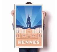 LIULAG impression sur toile 40x60cm Sans cadre France Rennes Hôtel de Ville Vintage Affiche de voyage Toile Impressions Vintage Mur Décor Salle de bain Bureau