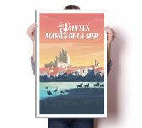LIULAG impression sur toile 40x60cm Sans cadre France Saintes-Maries-de-la-Mer Vintage Voyage Poster Bureau Vintage Bar Toile Peinture Accueil