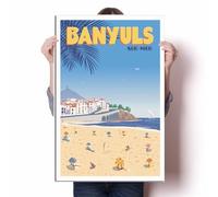 LIULAG impression sur toile 50x70cm Sans cadre France Banyuls Sur Mer Plage Vintage Voyage Affiche Salle de Bains Affiche Maison Décor Bar Bureau Mur Art