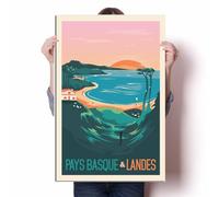 LIULAG impression sur toile 50x70cm Sans cadre France Pays Basque Plage Vintage Voyage Affiche Maison Décor Salle de bain Photo Bureau Bar Art Print