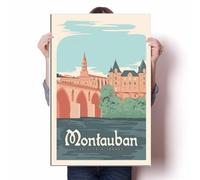 LIULAG impression sur toile 60x90cm Sans cadre France Montauban Skyline Vintage Affiche de voyage Mur Art Impression Bureau Vintage House Salle de bain Bar