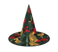 Liulannq Chapeau de sorcière léopard et roses pour Halloween, Noël, fête amusante pour homme, adapté pour créer une atmosphère festive et des jeux de rôle, des activités et des spectacles.