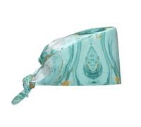 Liulannq Chapeau de travail sanitaire respirant en marbre turquoise et doré, résistant aux éclaboussures, peut également être utilisé comme bonnet de douche, épingle à cheveux tendance.