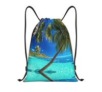 Liulannq Ocean Tropical Island Portable Drawstring Pocket, Drawstring Waterproof Bag, Sports Backpack, Travel Bag, Unisex Sporting Goods, Noir , S