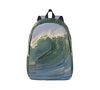 Liulannq Ocean Wave Sac à dos léger en toile avec bandoulière réglable, durable et résistant à l'usure, convient pour les déplacements, les hommes et les femmes peuvent l'utiliser., Noir , M