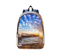 Liulannq Ocean Wave Sunset Bandoulière réglable Sac à dos léger en toile durable et résistant à l'usure, convient pour les déplacements, les hommes et les femmes peuvent l'utiliser., Noir , M