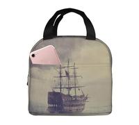 Liulannq Old Pirate Ship in The Sea Portable Aluminium Foil Thick Insulation Lunch Bag