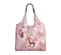 Liulannq Sac à main en toile avec boule de Noël rose à une épaule, couleur respectueuse de l'environnement, peut être réutilisé, super durable et lavable.