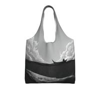 Liulannq Sac à main en toile avec motif baleine pleine lune - Peut être réutilisé, super durable et lavable.