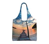 Liulannq Sac à main en toile Sea At Sunset - Protection de l'environnement - Réutilisable - Super durable et lavable.