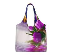 Liulannq Sac en toile tulipe violette à une épaule, sac à main coloré respectueux de l'environnement peut être réutilisé, super durable et lavable.
