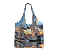 Liulannq Tower Bridge In London Sac à main en toile colorée respectueuse de l'environnement pouvant être réutilisé, super durable et lavable.