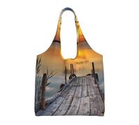 Liulannq Wild Goose By The Bridge Sac à main en toile colorée respectueuse de l'environnement réutilisable et lavable