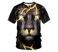 LIULINLIN Animal Gris Noir tête de Lion Impression 3D T-Shirt à Manches Courtes Haut Tendance Harajuku vêtements de Rue col Rond Manches Courtes