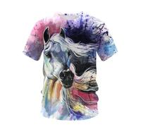 LIULINLIN Peinture à l'encre Animal Cheval Impression 3D T-Shirt Homme décontracté Haut de Sport de Rue à Manches Courtes surdimensionné Hommes été