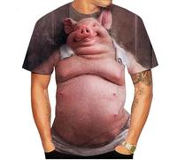 LIULINLIN Smiley Animal Cochon Motif Impression 3D Hommes T-Shirt Respirant Rue Harajuku Streetwear Manches Courtes Hauts pour Hommes et Femmes