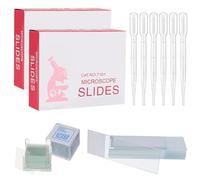 LIULINY 100 Lames de Microscope pré Nettoyées 76.2x25.4mm, 200 Lamelle Microscope 20x20 mm, Kit de Lames de Microscopes avec 6 Compte Gouttes, pour l'enseignement et L'étude de La Biologie