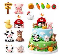 LIULINY 14 Pièces Décoration Gâteau Ferme, Figurines 3D pour Gâteau Ferme | Décoration Gâteau Thème Ferme Animaux Toppers Set avec Vache Cochon Cheval Mouton Poule Canard pour Anniversaire Fête à Thème