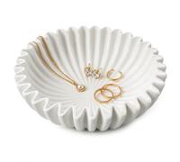 LIULINY 21×21×8cm Bol Décoratif, Blanc Bol Rond à Volants avec Bord Ondulé | Vide Poche Coupelle à Bijoux pour Entrée Salon Table Porte-Clés et Bagues Boucles d'Oreilles Pièces et Petits Objets
