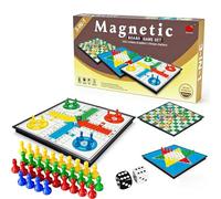 LIULINY 3-en-1 Coffret Jeux de Société, Jeux Société Classique | Inclut Serpents Échelles Malette Jeu D'échecs aux Portable Mallettes Jeuxs Sociétés Familiaux Educatifs pour Toute Famille