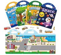 LIULINY 4 PCS Livre D'autocollant 3D Réutilisable Mignon Animaux Dinosaures