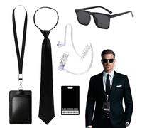 LIULINY 5 Pcs Men in Black Deguisement, MIB Agent Costume Accessoires, Costume Agent Secret avec Lunettes deSoleil Noires, Casque Audio, Carte D'identité, Cravate, Cartes pour Carnaval, Fête à Thème
