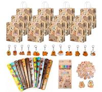 LIULINY 98 Pcs Capybara Petit Cadeau D'anniversaire, Cadeaux Fête Capybara | Sacs Cadeaux Capybaras avec Sacs Cadeau Porte Clés Crayons Autocollants Bracelet, pour Fête Récompenses de Classe