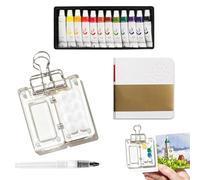 LIULINY Kit Aquarelle Set Aquarelle Voyage Comprend Boîte PeintureAcrylique | Watercolor Peintures Set 8 Transparent Compartiments Carnet Croquis Pinceau Clips 12 Pigments Variés Débutants Portable