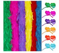LIULIUBTY Lot de 6 boas en plumes colorées avec lunettes de soleil en forme de cœur, 6 couleurs multicolores, M