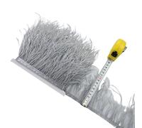 LiuliuBull 1 Meter Natural Ostrich Feather Fringe Trim - 8-10cm Colored Fluffy Feathers for Dress Sewing, Clothes Decor, and Party Decoration(Light Grey)