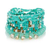 Liumarvexia Bracelet à breloques empilé avec perles bohèmes et strass - Avec coffret cadeau - Pour femme - Pour l'été, la plage, les fêtes - Bijoux extensibles, adjustable