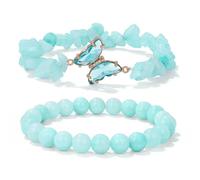 Liumarvexia Bracelet à breloques en améthyste naturelle turquoise avec perles d'opale turquoise double couche - Bracelet bohème à breloques avec boîte cadeau pour femme - Pour l'été, la plage, les