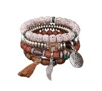 Liumarvexia Bracelet bohème multicouche avec pendentif « I Love You » avec ailes de pompon, bracelet bohème à breloques avec boîte cadeau pour femme, idéal pour l'été, la plage, les fêtes, les fêtes