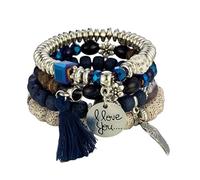 Liumarvexia Bracelet bohème multicouche avec pendentif « I Love You » avec ailes de pompon, bracelet bohème à breloques avec boîte cadeau pour femme, idéal pour l'été, la plage, les fêtes, les fêtes