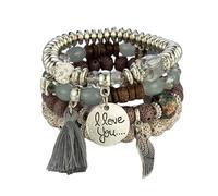 Liumarvexia Bracelet bohème multicouche avec pendentif « I Love You » avec ailes de pompon, bracelet bohème à breloques avec boîte cadeau pour femme, idéal pour l'été, la plage, les fêtes, les fêtes