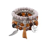 Liumarvexia Bracelet bohème multicouche avec pendentif « I Love You » avec ailes de pompon, bracelet bohème à breloques avec boîte cadeau pour femme, idéal pour l'été, la plage, les fêtes, les fêtes
