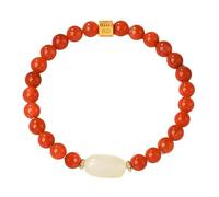 Liumarvexia Bracelet extensible en perles d'agate rouge de 6 mm en jade hotan en matériau naturel avec coffret cadeau pour femme, épouse, petite amie, adjustable, Agate rouge naturelle, jade hotan