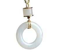 Liumarvexia Collier avec pendentif anneau porte-bonheur en jade blanc naturel élégant et vintage avec coffret cadeau pour femme, épouse, maman, grand-mère, 50cm, Jade