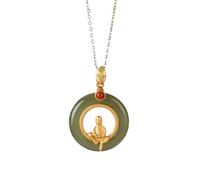 Liumarvexia Collier avec pendentif Bouddha assis en jade naturel inspiré du zen, collier vintage élégant avec coffret cadeau pour femme, épouse, maman, grand-mère, 50cm, Jade