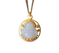 Liumarvexia Collier avec pendentif Bouddha Maitreya en jade blanc naturel élégant vintage avec coffret cadeau pour femme, épouse, maman, grand-mère, 50cm, Jade
