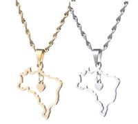 Liumarvexia Collier avec pendentif carte du Brésil en forme de cœur, style ethnique, fantaisie en forme de carte du Brésil, bijou cadeau, 50cm, Acier inoxydable