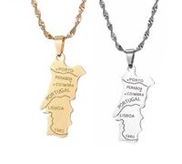 Liumarvexia Collier avec pendentif carte du Portugal en acier inoxydable - Unisexe - Tendance - Carte nationale de la ville, 50cm, Acier inoxydable