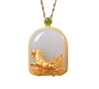 Liumarvexia Collier avec pendentif cheval en jade blanc sans soucis en jade naturel élégant collier rétro bijoux avec coffret cadeau pour femme, épouse, maman, 50cm, Jade