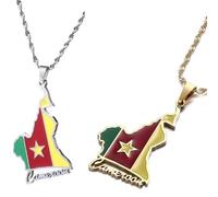 Liumarvexia Collier avec pendentif drapeau carte du Cameroun en acier inoxydable - Collier coloré à l'huile - Style ethnique - Cadeau pour couple, 50cm, Acier inoxydable