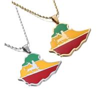 Liumarvexia Collier avec pendentif drapeau éthiopien en forme de lion en acier inoxydable, 50cm, Acier inoxydable