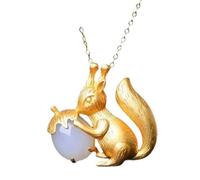 Liumarvexia Collier avec pendentif écureuil pomme de pin en jade blanc naturel élégant vintage avec coffret cadeau pour femme, épouse, maman, grand-mère, 50cm, Jade