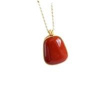 Liumarvexia Collier avec pendentif en agate rouge naturelle du Sud sans soucis en jade naturel élégant collier rétro bijoux avec coffret cadeau pour femme, épouse, maman, 50cm, Jade