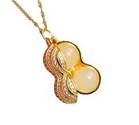 Liumarvexia Collier avec pendentif en jade blanc en forme de cacahuètes en jade naturel, élégant collier rétro avec coffret cadeau pour femme, épouse, maman, 50cm, Jade