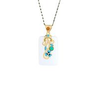 Liumarvexia Collier avec pendentif en jade blanc et émail naturel - Élégant collier rétro avec coffret cadeau pour femme, épouse, maman, 50cm, Jade